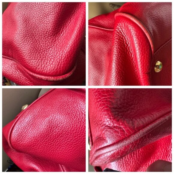 Michael Kors Leather Fulton East West Shoulder Tote Bag Satchel Compartments Red - Picture 10 of 16